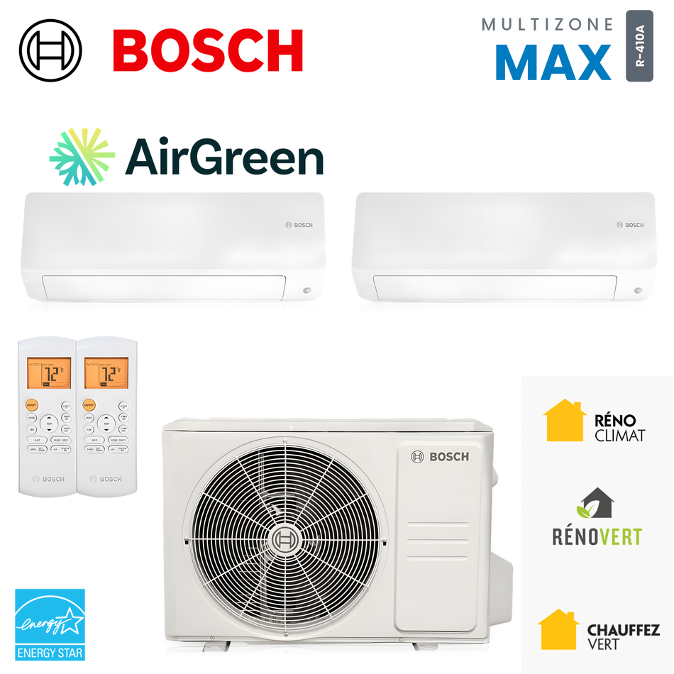 Thermopompe multizone Bosch Climate 5000 MAX Performance 2 zones R-410A, unités murales et unité extérieure
