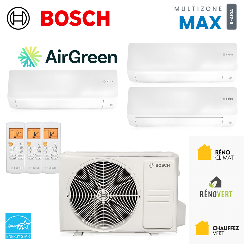 Thermopompe multizone Bosch Climate 5000 MAX Performance 3 zones R-410A, unités murales et unité extérieure