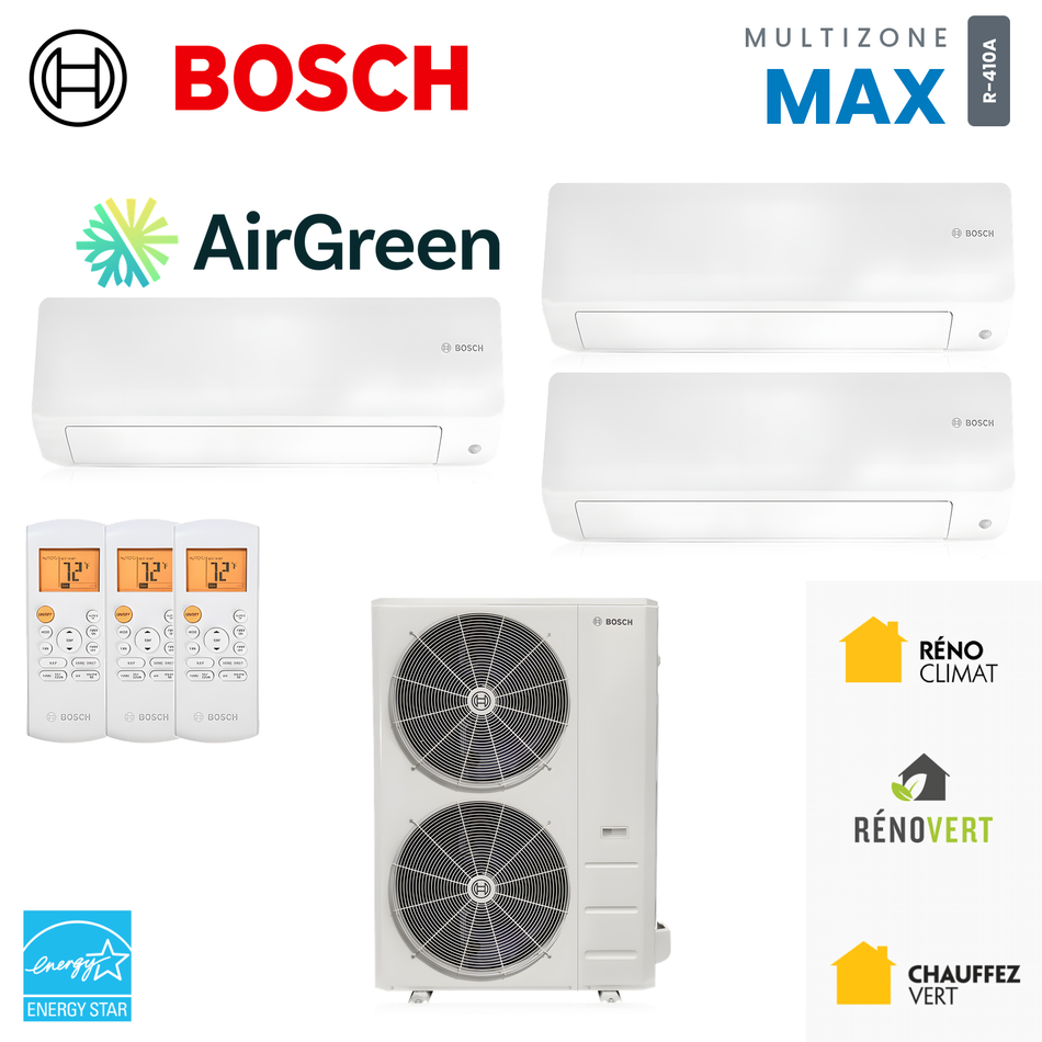 Thermopompe multizone Bosch Climate 5000 MAX Performance 3 zones R-410A, unités murales et unité extérieure