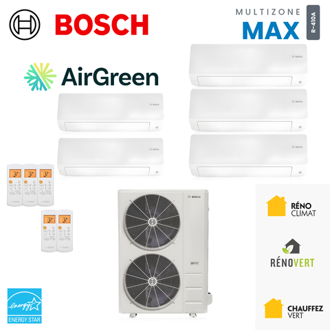 Thermopompe multizone Bosch Climate 5000 MAX Performance 5 zones R-410A, unités murales et unité extérieure