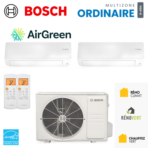 Thermopompe multizone Bosch Climate 5000 Ordinaire 2 zones R-410A, unités murales et unité extérieure