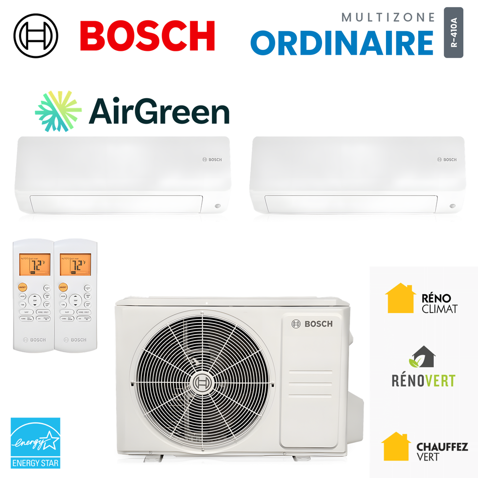 Thermopompe multizone Bosch Climate 5000 Ordinaire 2 zones R-410A, unités murales et unité extérieure