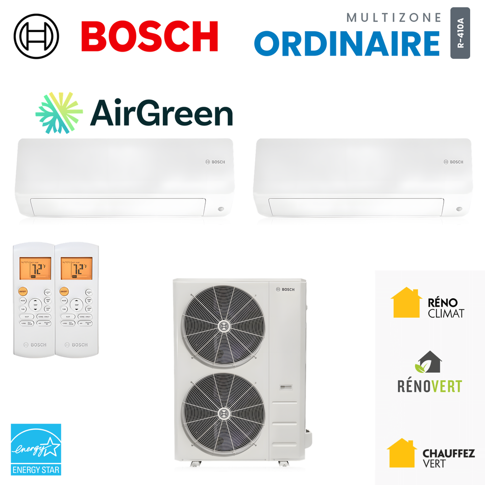Thermopompe multizone Bosch Climate 5000 Ordinaire 2 zones R-410A, unités murales et unité extérieure
