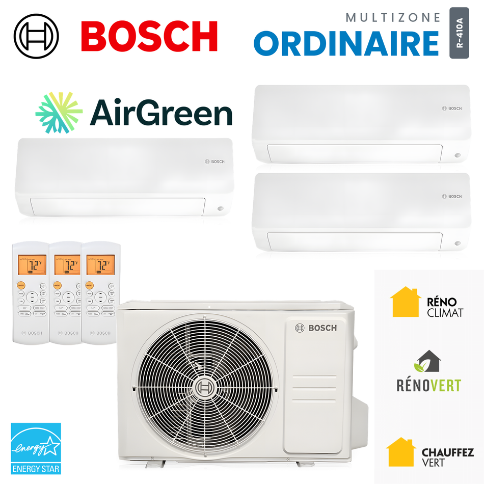 Thermopompe multizone Bosch Climate 5000 Ordinaire 3 zones R-410A, unités murales et unité extérieure