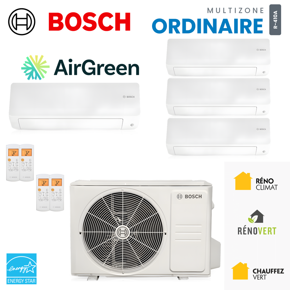 Thermopompe multizone Bosch Climate 5000 Ordinaire 4 zones R-410A, unités murales et unité extérieure