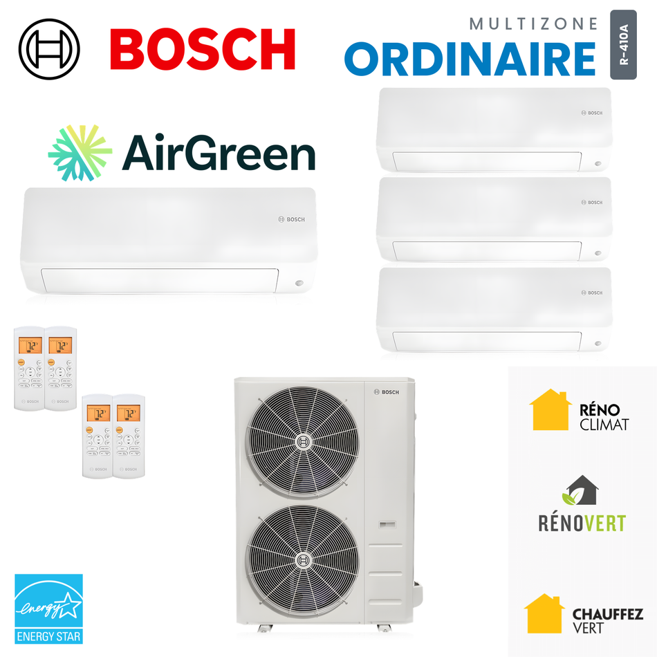 Thermopompe multizone Bosch Climate 5000 Ordinaire 4 zones R-410A, unités murales et unité extérieure