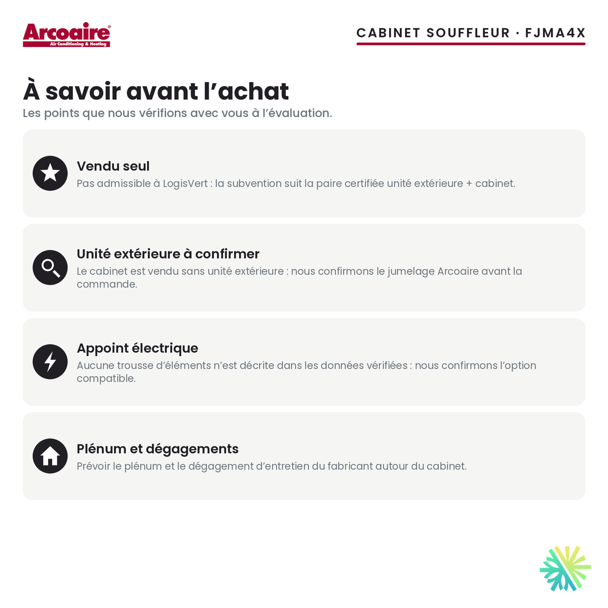 Cabinet souffleur Arcoaire FJMA4X — à savoir avant l’achat