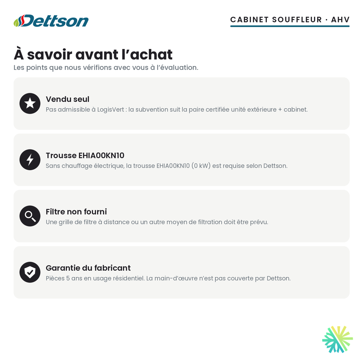 Cabinet souffleur Dettson AHV — à savoir avant l’achat