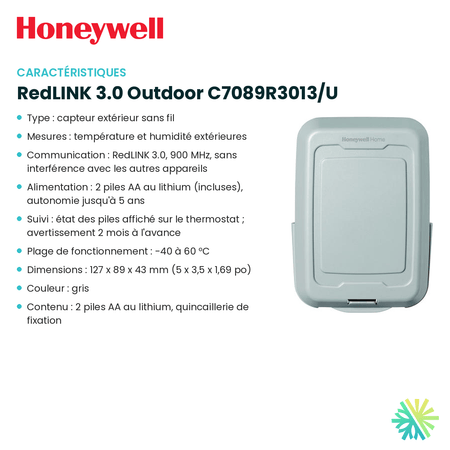 Fiche technique : Capteur sans fil HONEYWELL RedLINK 3.0 Outdoor C7089R3013/U — AirGreen, Montréal, Laval, Longueuil, Rive-Sud et Rive-Nord