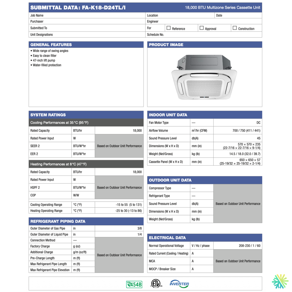 FORESTAIR E24 Ceiling Cassette Heat Pump | 18,000 BTU