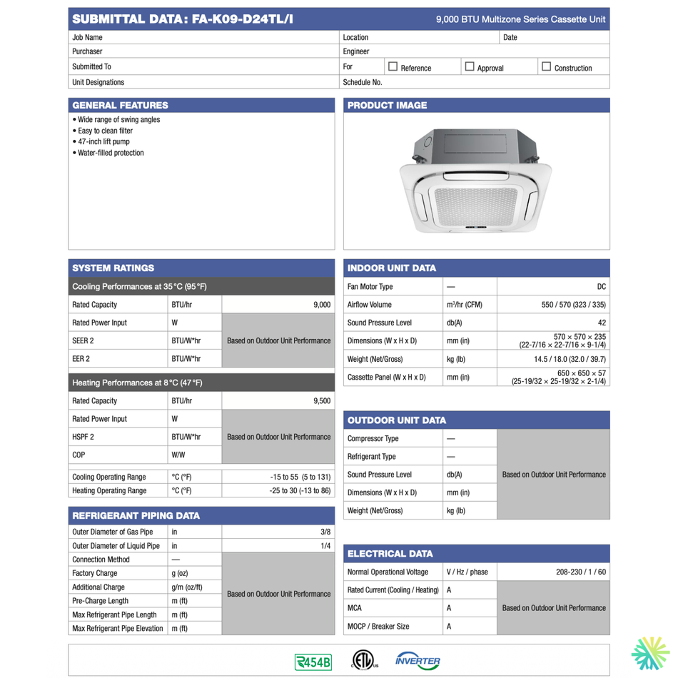 FORESTAIR E24 Ceiling Cassette Heat Pump | 9,000 BTU