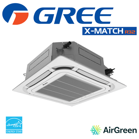 Cassette de plafond 8-Voies GREE X-MATCH R32 | 30000 BTU, système CVAC performant et discret, avec logo Energy Star et AirGreen