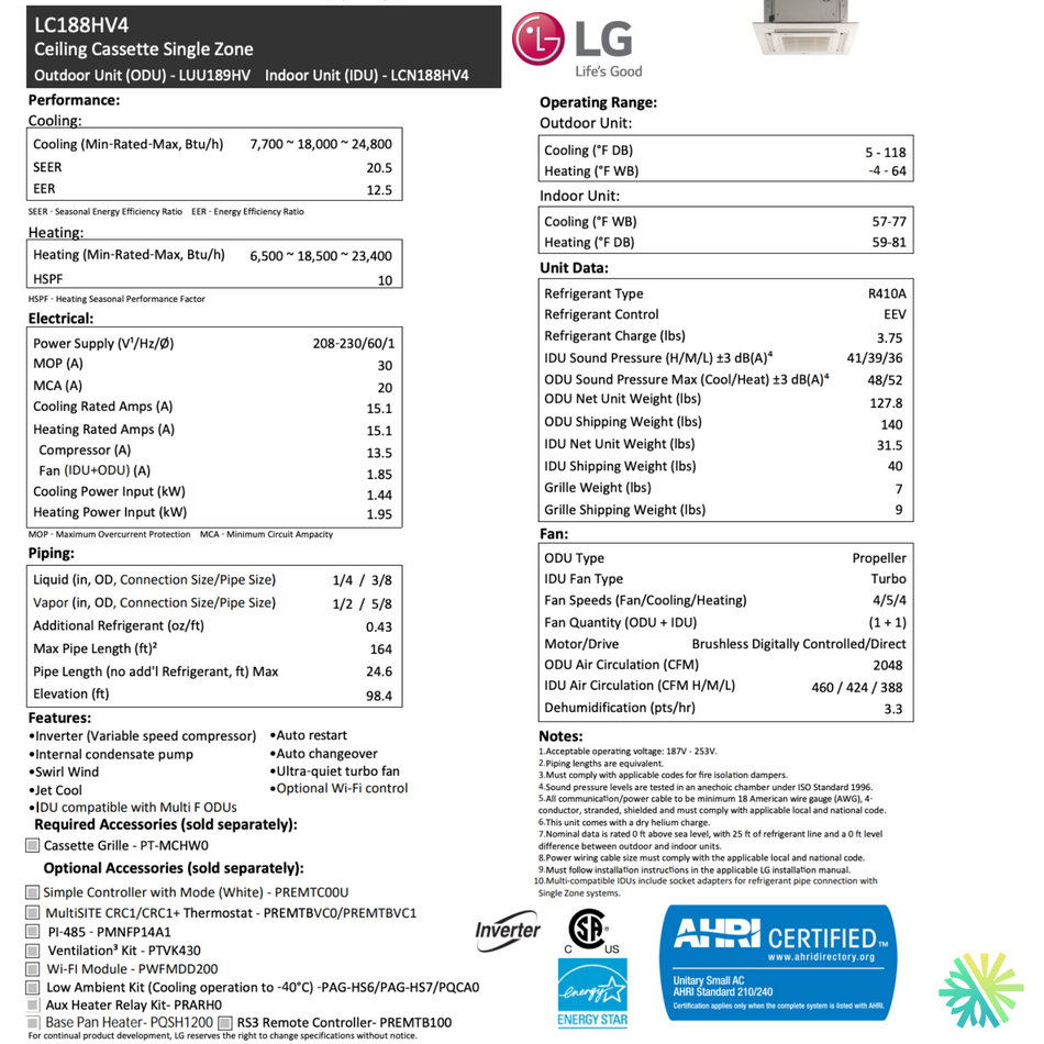 LG Ceiling Cassette | 18 000 BTU | Montreal, Laval, Longueuil, South Shore & North Shore
