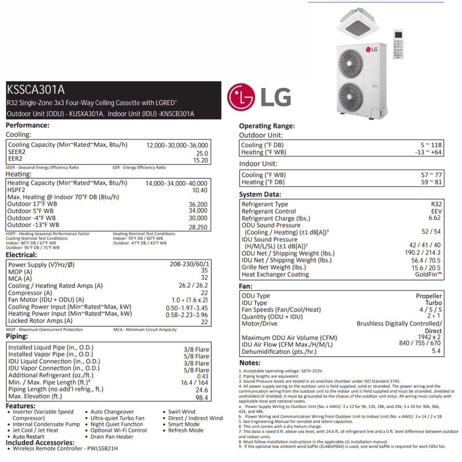 LG: LGRED 3X3 Cassette Type Ceiling Mounted | 30,000 BTU
