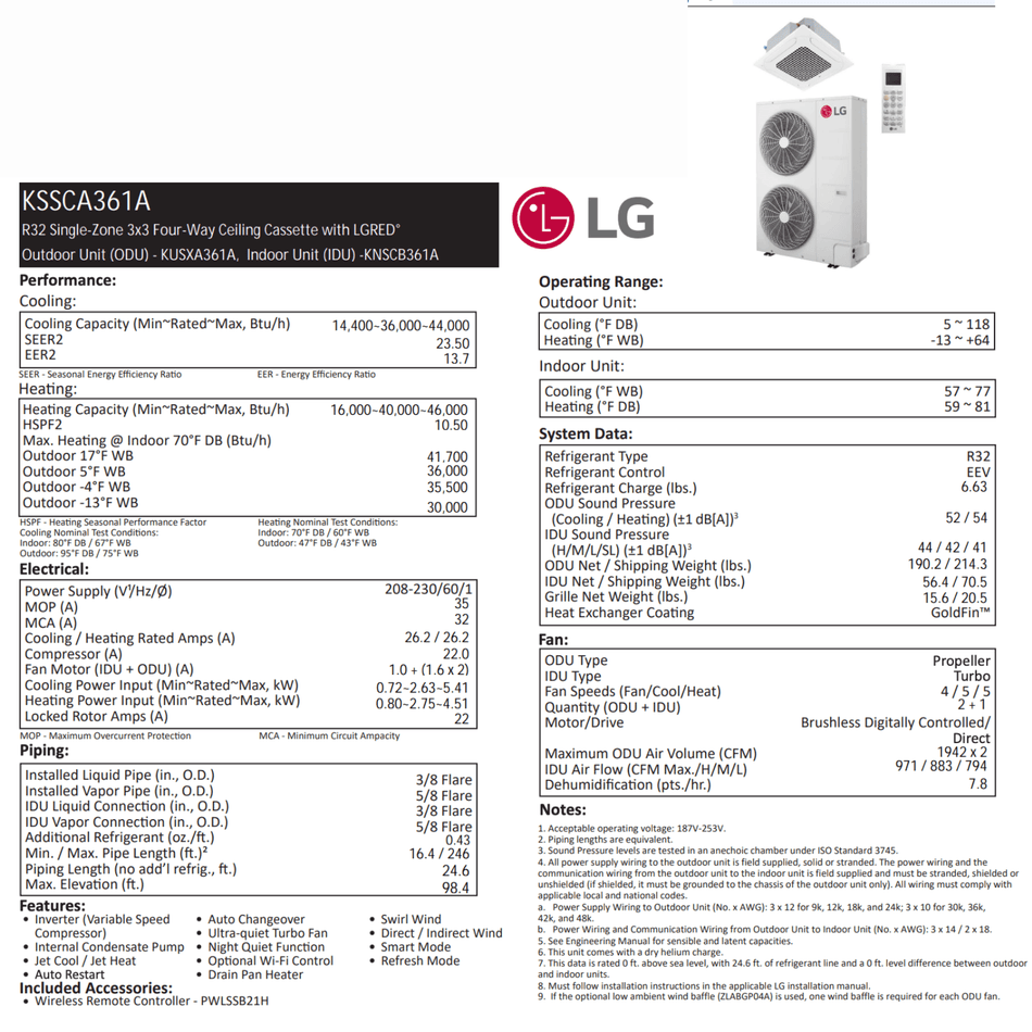 LG: 3X3 LGRED Cassette Ceiling Mounted | 36,000 BTU