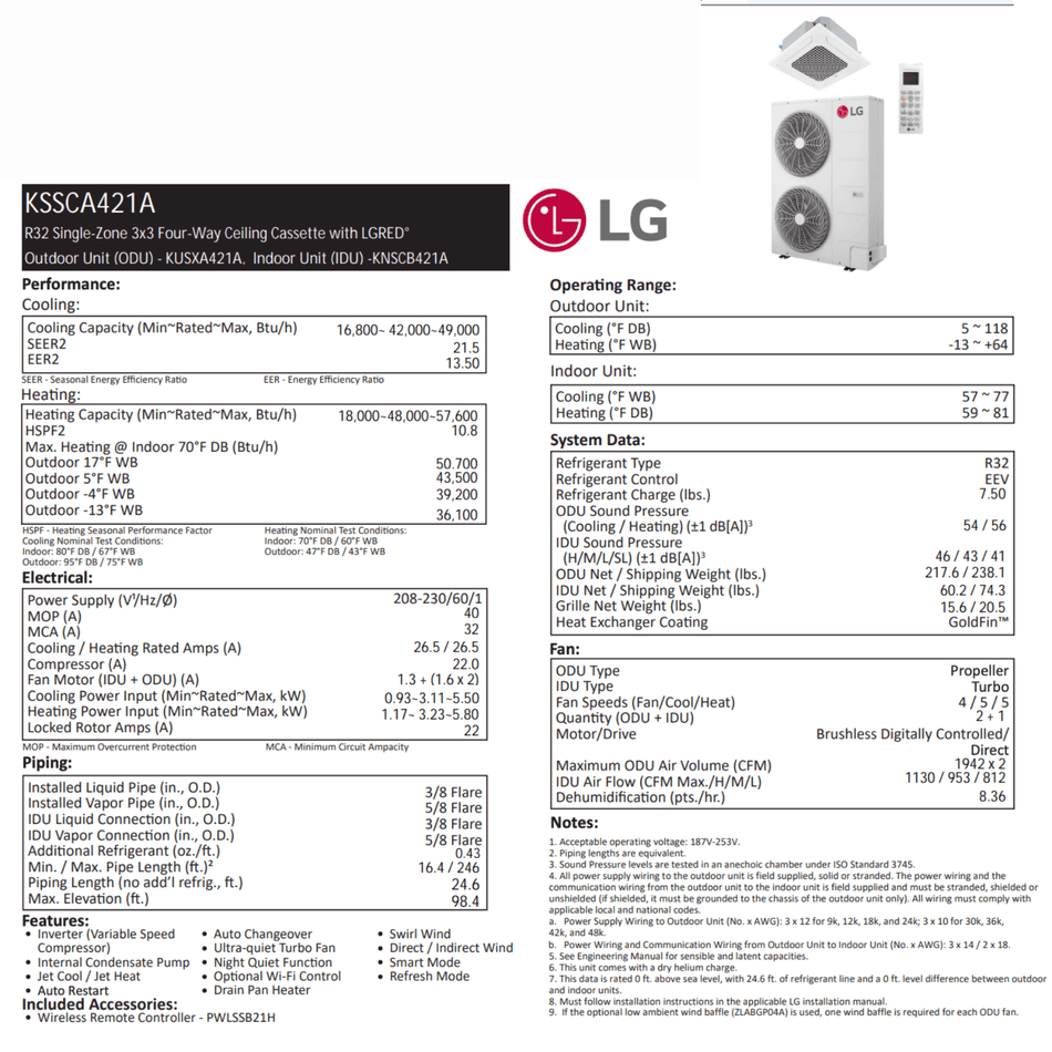 LG: 3X3 LGRED Cassette Ceiling Unit | 42,000 BTU