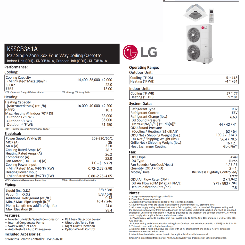 LG : Plafonnier de type cassette 3x3 | 36 000 BTU
