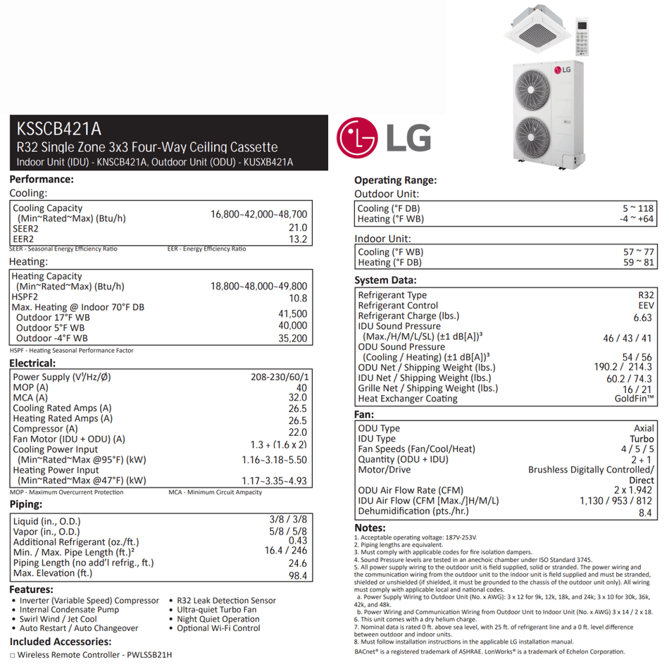 LG : Plafonnier de type cassette 3x3 | 42 000 BTU