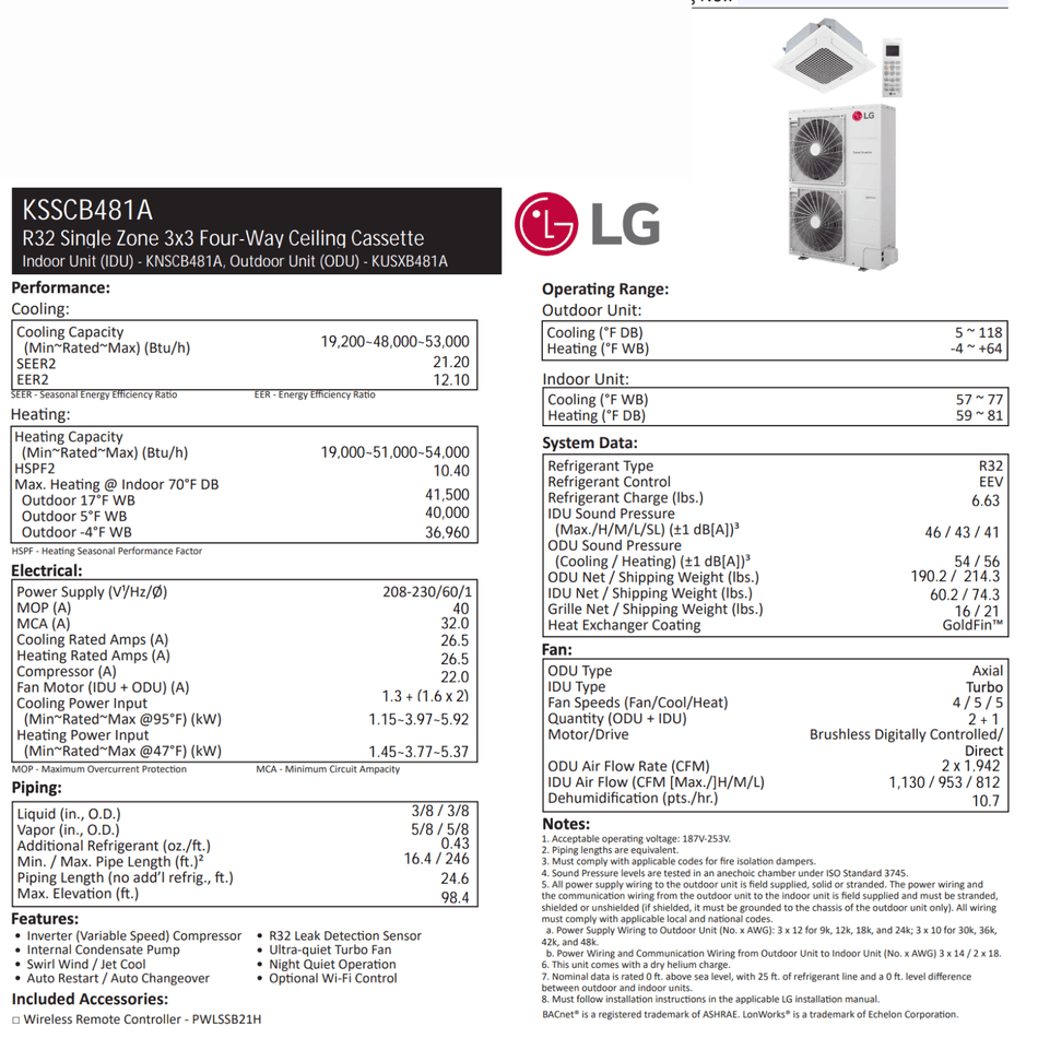 LG : Plafonnier de type cassette 3x3 | 48 000 BTU