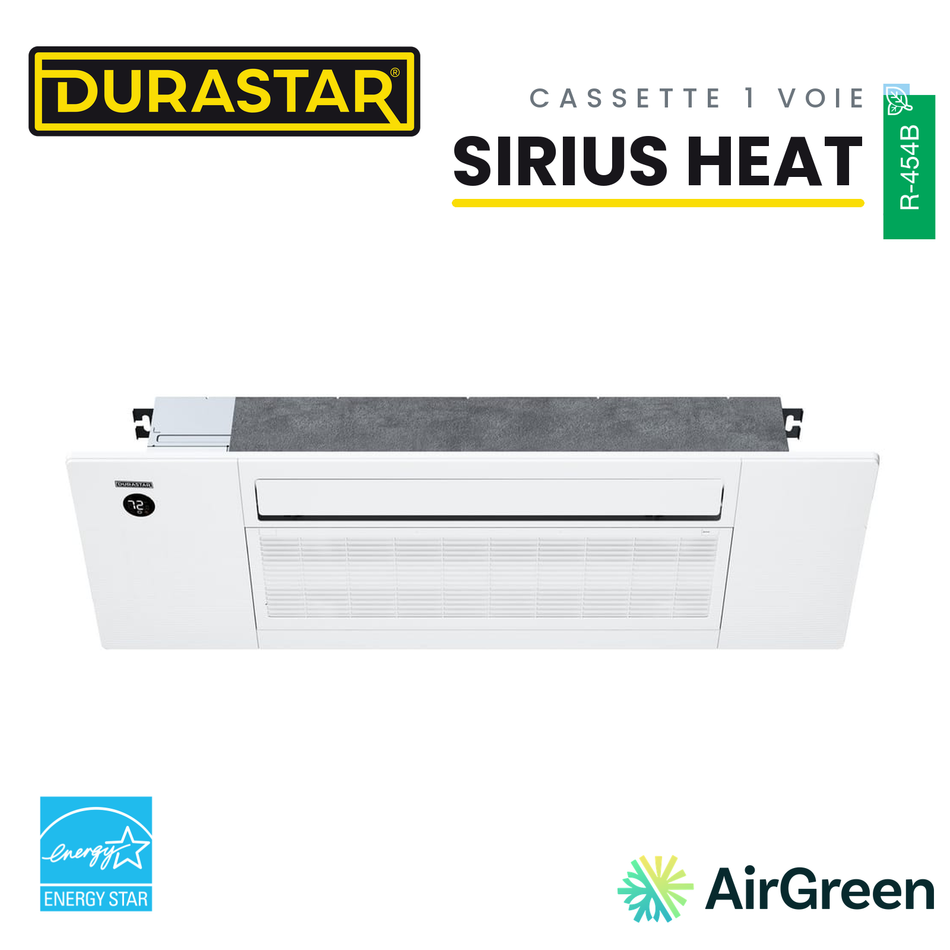 Cassette de Plafond 1-Voie DURASTAR Sirius Heat | 12000 BTU - R454B — installée par AirGreen à Montréal, Laval, Longueuil, Rive-Sud et Rive-Nord