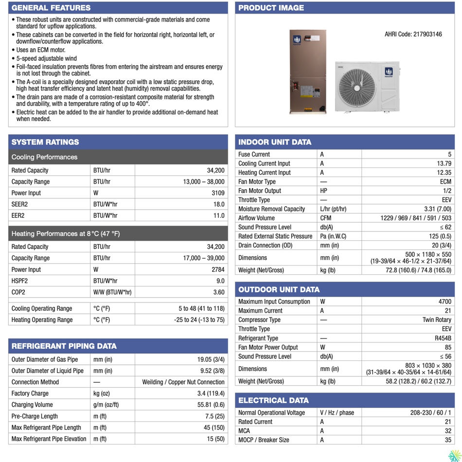 Thermopompe Centrale FORESTAIR E-TECH+| 3 Tonnes - 36 000 BTU