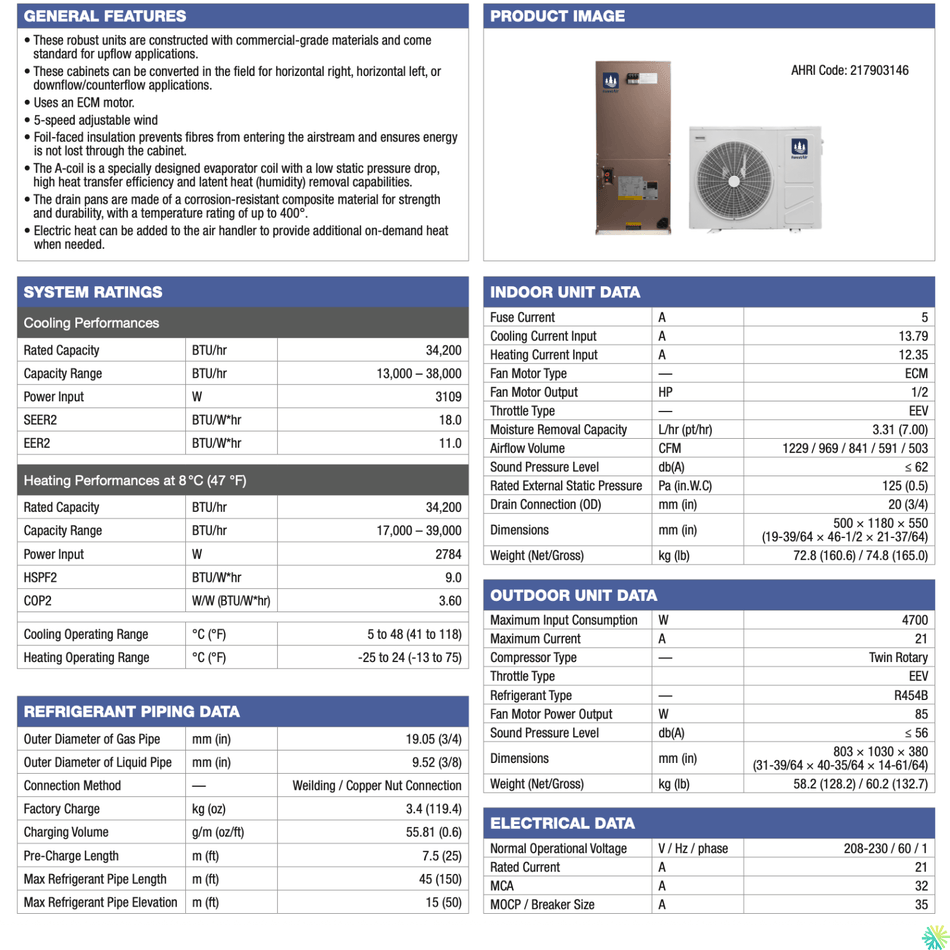 Fournaise Électrique FORESTAIR E-TECH+| 3 Tonnes - 36 000 BTU