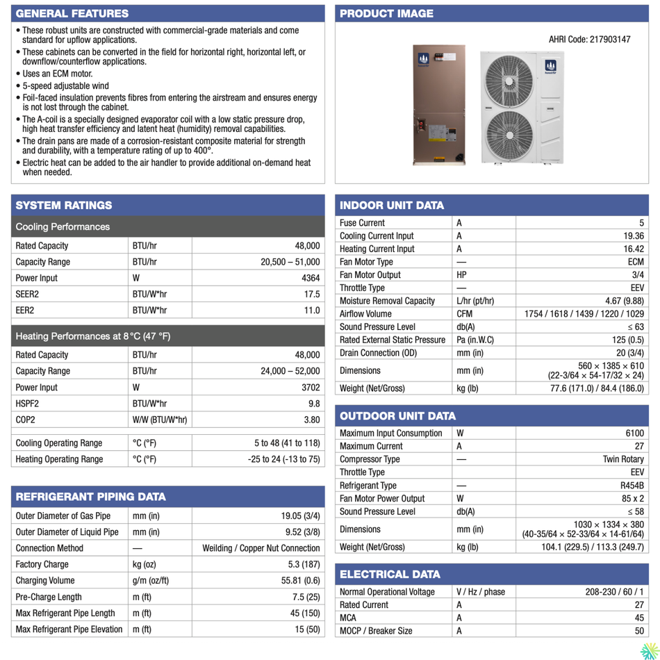 Thermopompe Centrale FORESTAIR E-TECH+| 4 Tonnes - 48 000 BTU