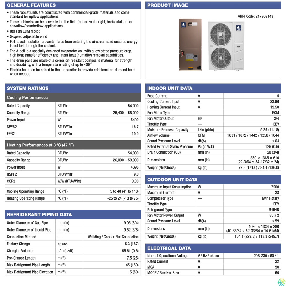 Thermopompe Centrale FORESTAIR E-TECH+| 5 Tonnes - 60 000 BTU