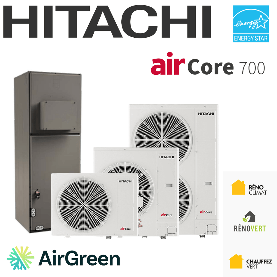 Thermopompe centrale HITACHI airCore 700 HEATFORCE | 2 Tonnes - 24 000 BTU