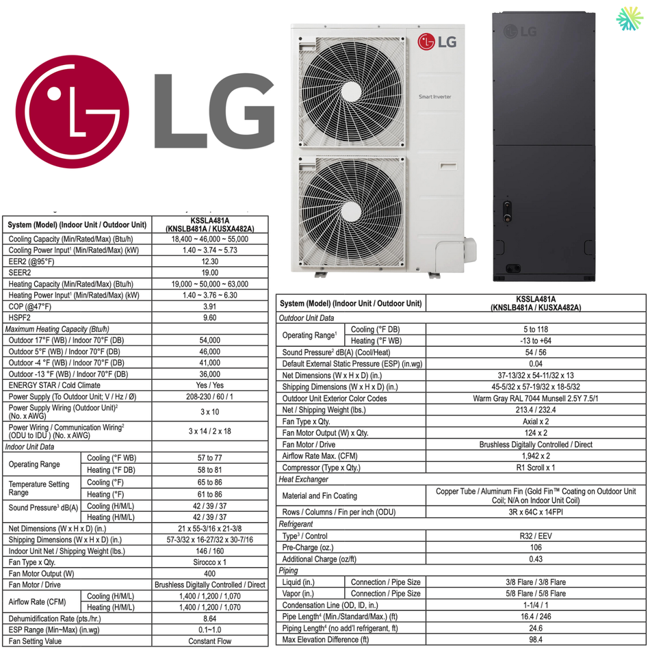 Thermopompe Centrale LG LGRED R32 | 4 Tonnes - 48 000 BTU