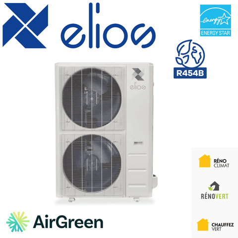 Thermopompe Centrale ELIOS R-454b | 5 Tonnes - 60 000 BTU unité extérieure AirGreen avec labels énergétiques