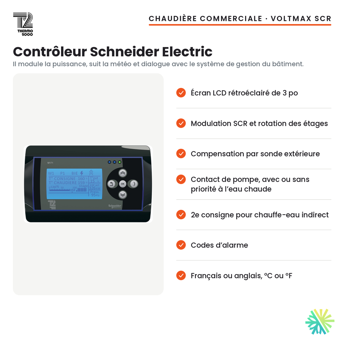 Contrôleur Schneider Electric de la chaudière électrique commerciale Thermo 2000 VoltMax SCR
