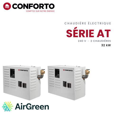 Chaudière électrique Conforto série AT AT3200 de 32 kW, système de deux chaudières, 240 V