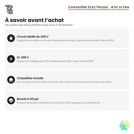 À savoir avant l’achat d’une chaudière électrique Thermo 2000 BTH ULTRA en 240 V