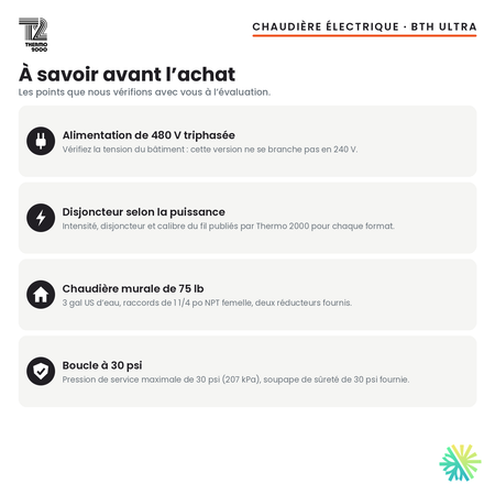 À savoir avant l’achat d’une chaudière électrique Thermo 2000 BTH ULTRA en 480 V