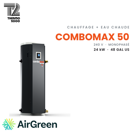 Chaudière électrique avec eau chaude intégrée Thermo 2000 ComboMax ULTRA 50 de 24 kW (48 gal US), 240 V monophasé