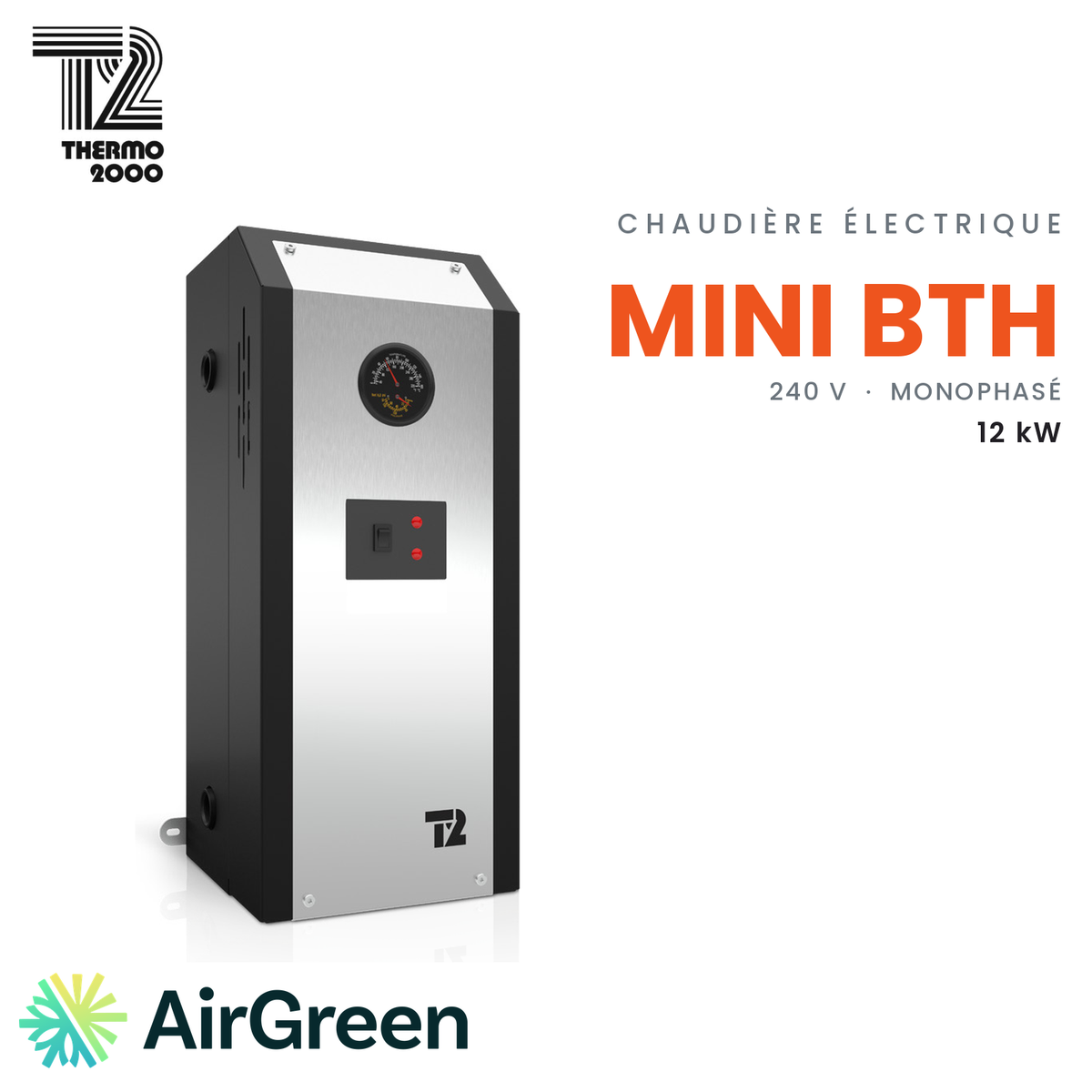 Chaudière électrique Thermo 2000 Mini BTH de 12 kW, 240 V monophasé
