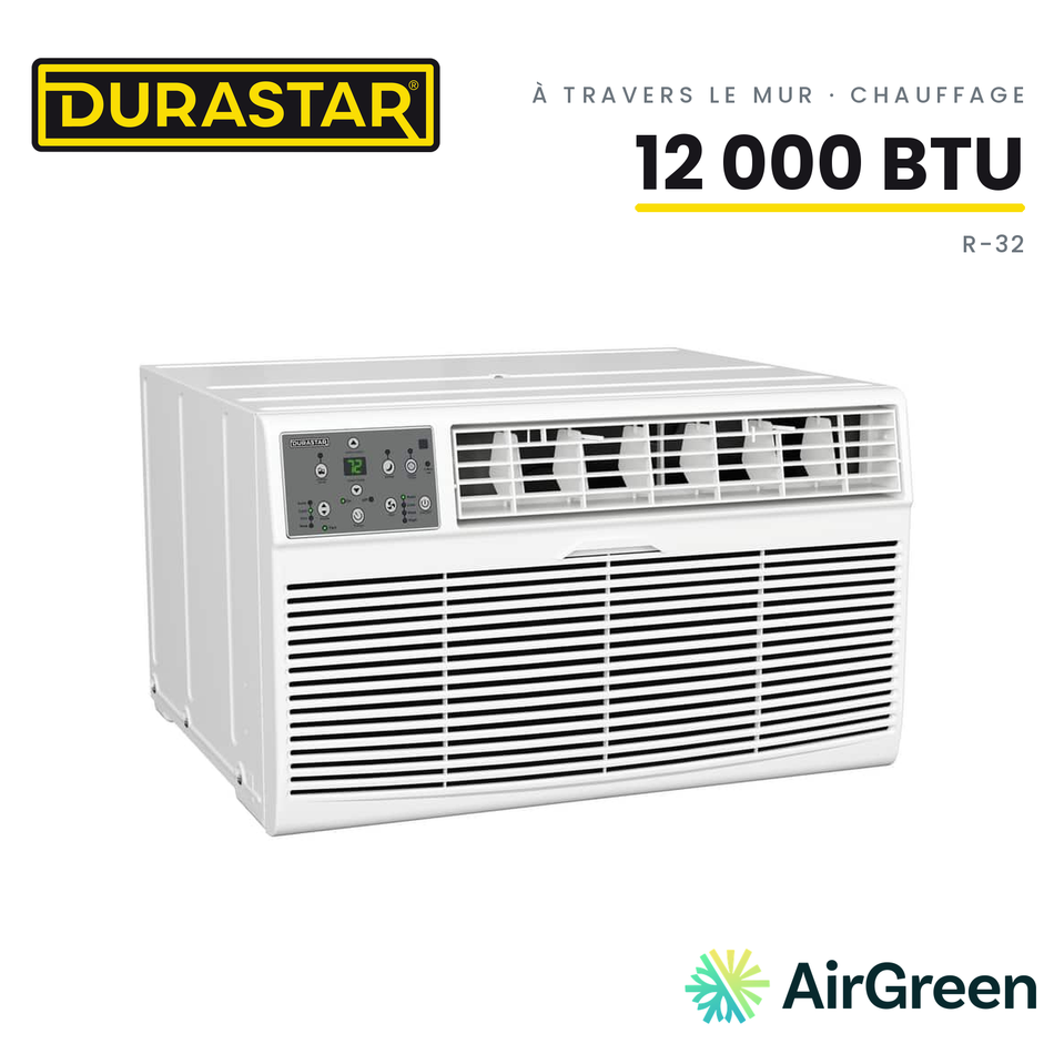 Climatiseur à Travers le Mur avec Chauffage DURASTAR | 12000 BTU - R32 — installée par AirGreen à Montréal, Laval, Longueuil, Rive-Sud et Rive-Nord