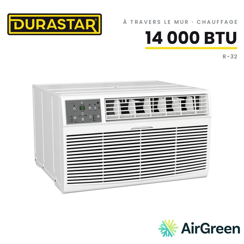 Climatiseur à Travers le Mur avec Chauffage DURASTAR | 14000 BTU - R32 — installée par AirGreen à Montréal, Laval, Longueuil, Rive-Sud et Rive-Nord