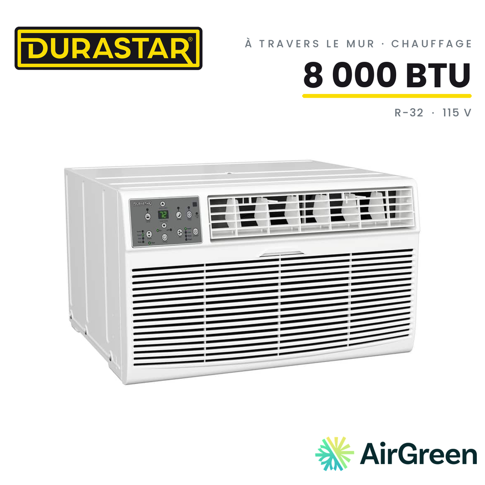 Climatiseur à Travers le Mur avec Chauffage DURASTAR | 8000 BTU 115V - R32 — installée par AirGreen à Montréal, Laval, Longueuil, Rive-Sud et Rive-Nord