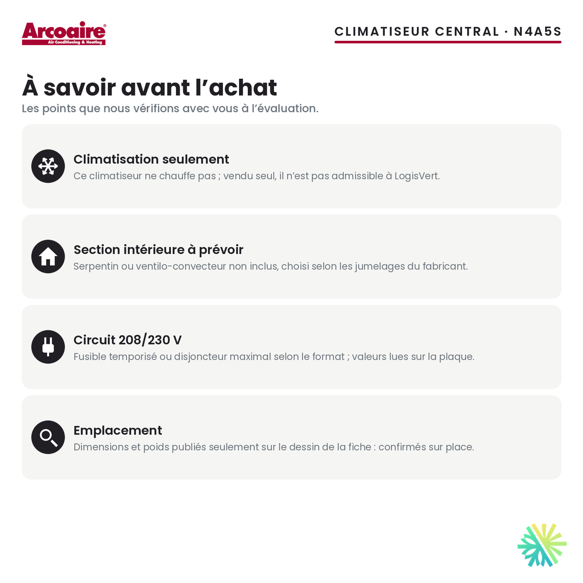Climatiseur central Arcoaire N4A5S — à savoir avant l’achat