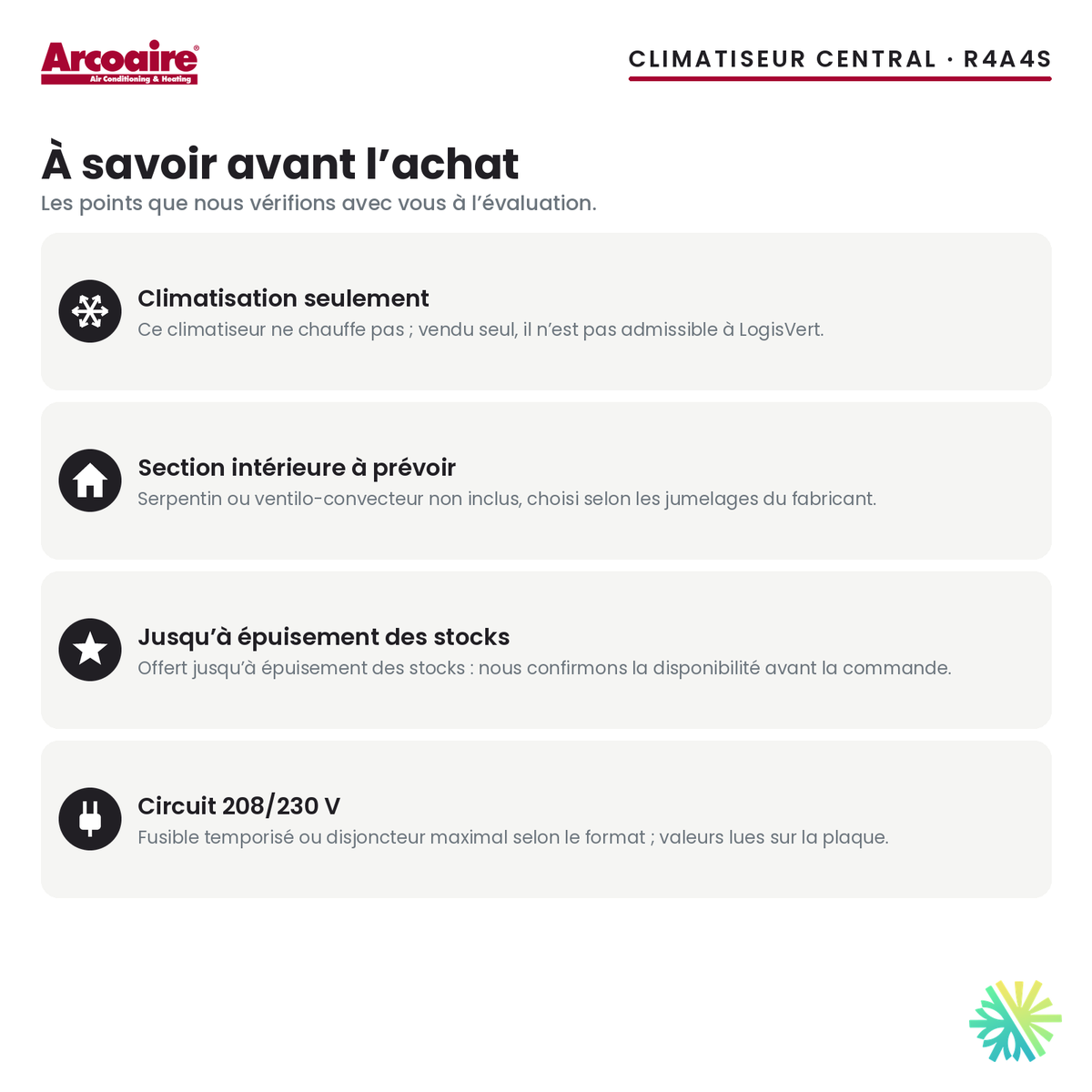 Climatiseur central Arcoaire R4A4S — à savoir avant l’achat
