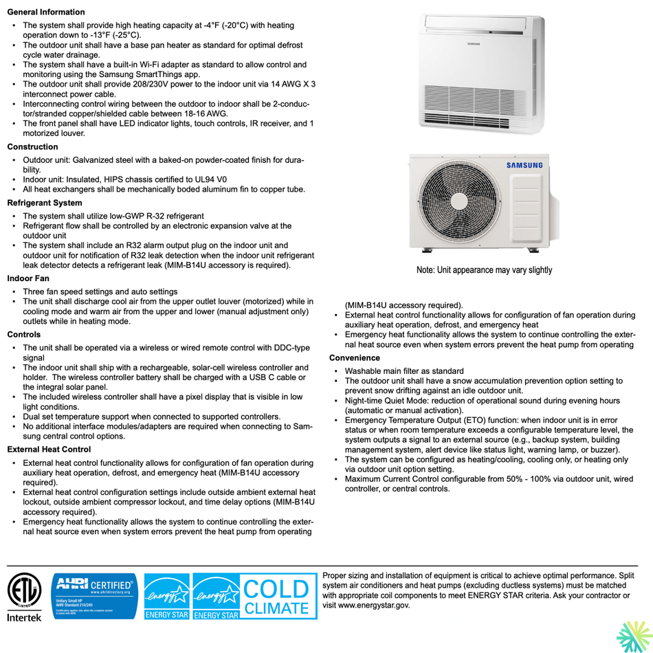 SAMSUNG : Console de Plancher PREMIUM FJM | 12000 BTU