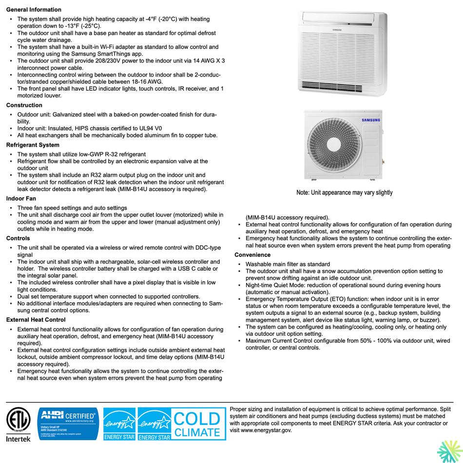 SAMSUNG : Console de Plancher PREMIUM FJM | 18000 BTU