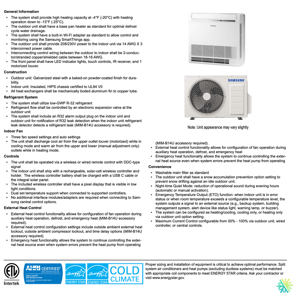 SAMSUNG : Console de Plancher PREMIUM FJM | 9000 BTU