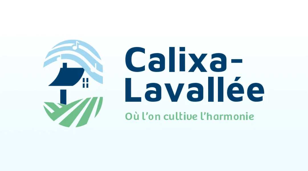 Calixa-Lavallée logo with a house, musical note, and farmland. Text: 'Où l’on cultive l'harmonie'.