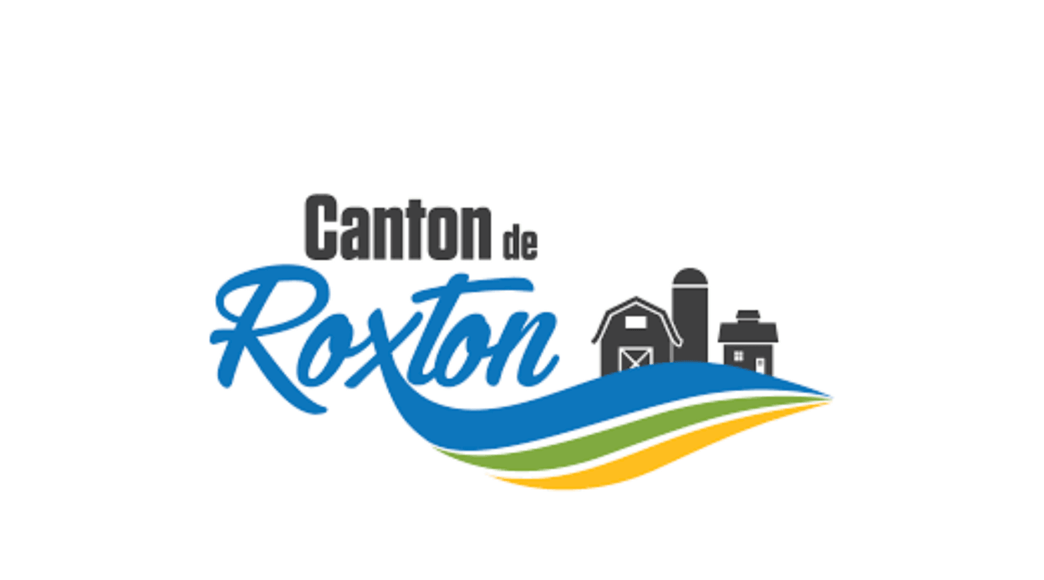 Logo of Canton de Roxton with symbolic farm icons and colorful wave design.