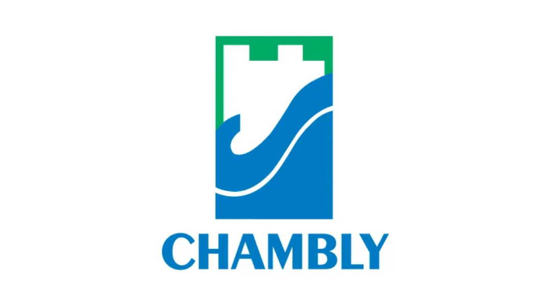 Chambly logo featuring a stylized fortress and river design in green and blue colors over white background.