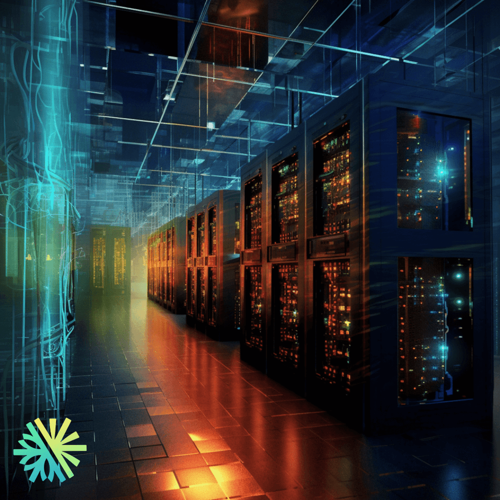 Data centre with illuminated server racks