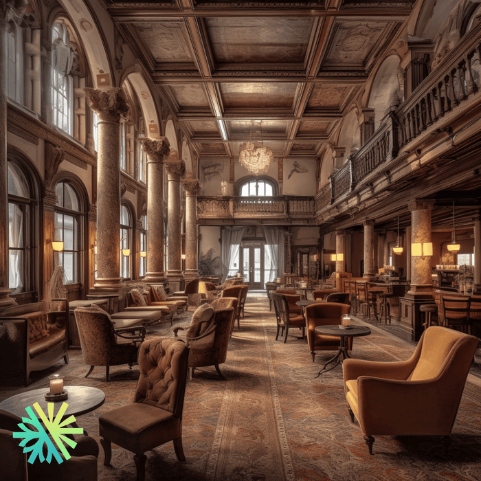 Classic-style hotel lobby with high ceilings